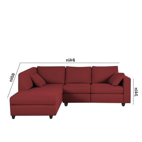 Image of Florian LHS 4 Seater L Shape Sofa Set for Living Room (Maroon Fabric) Premium Fabric Sofa