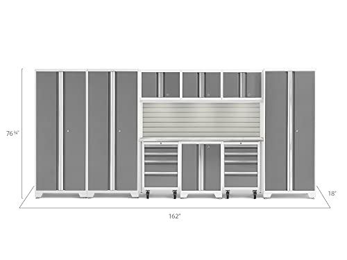 Image of NewAge Products Bold Series White 10 Piece Set, Garage Cabinets, White with Stainless Steel Worktop, 56983