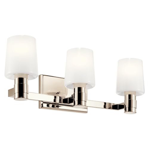 Image of Kichler Adani 3-Light Bathroom Vanity Light Fixture, Modern 24 inch Vanity Light with Opal Glass in Polished Nickel for Bathroom or Powder Room (8.25 inch x 24 inch), 55176PN