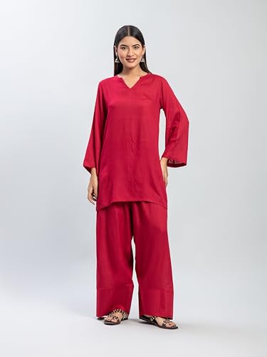 Image of Womens Rayon Solid Straight Kurta Farshi Salwar Set