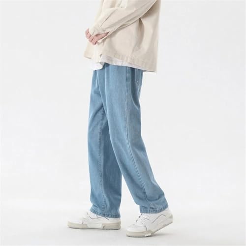 Men's Casual Nine-Point Jeans Classic Solid Color Button Straight Wide-Leg Pants3