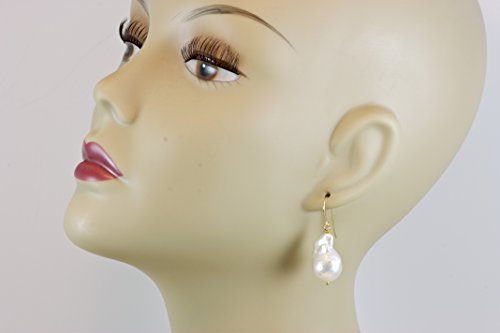 14k Gold Filled Freshwater Cultured Pearl Earrings Baroque Large White Pearls 15mm3