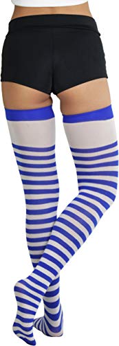Image of ToBeInStyle Women's Opaque Hosiery Thin Striped Thigh High Long Stocking