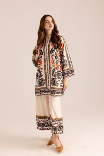 Image of Modestouze Attires Coord Set for Women Cotton Poly Rayon - Turkish Co Ord Set for Women Stylish Mandarin Neck Floral Print Western Co Order Sets for Womens, Wear as Office Coat, Travel Cord, Cot