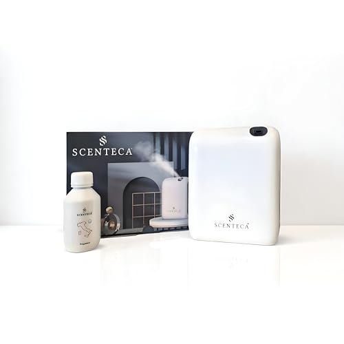 Difusor eléctrico de aceites esenciales de nebulización sin agua, para uso doméstico y comercial, cubre 50 m², programable por aplicación, fragancia Summer Scent incluida (100 ml) - AD-P1 Scenteca