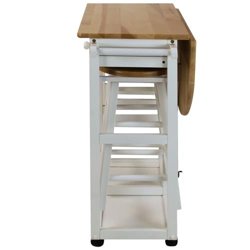 Casual Home Drop Leaf Breakfast Cart with 2 Stools-White, 32"D x 29.75"W x 33"H