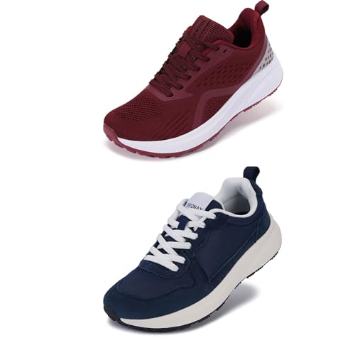 BRONAX Womens Wide Toe Box Shoes Red and Dark Blue Size 9.5w