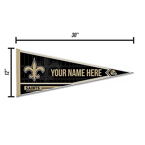 Image of Rico Industries NFL Football New Orleans Saints Personalized - Custom 12 inch x 30 inch Soft Felt Pennant - EZ to Hang