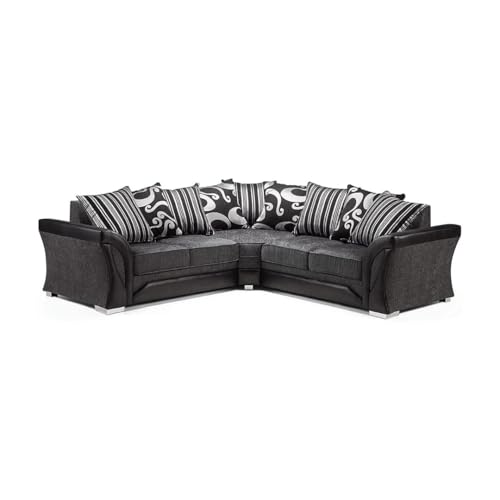 Shannon Settees - Dual Arm Corner Couches - Sectional 2C2 Black & Grey Sofas - 5 Seater Scatter Back Couch - Chenille & Faux leather Sofa for Living Room & Lounges