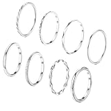 JeweBella 8 Stück Ringe Silber für Damen Edelstahl 1MM Plain Dünn Midi Fingerring Minimalistisch Daumenringe Set Stapelbarer Knuckle Ringe Silber Einfaches Twist Ring Frauen