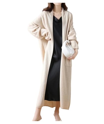 Women's Merino Wool Longline Cardigan Coat, Soft Solid Color Basic Long Sleeve Sweater
