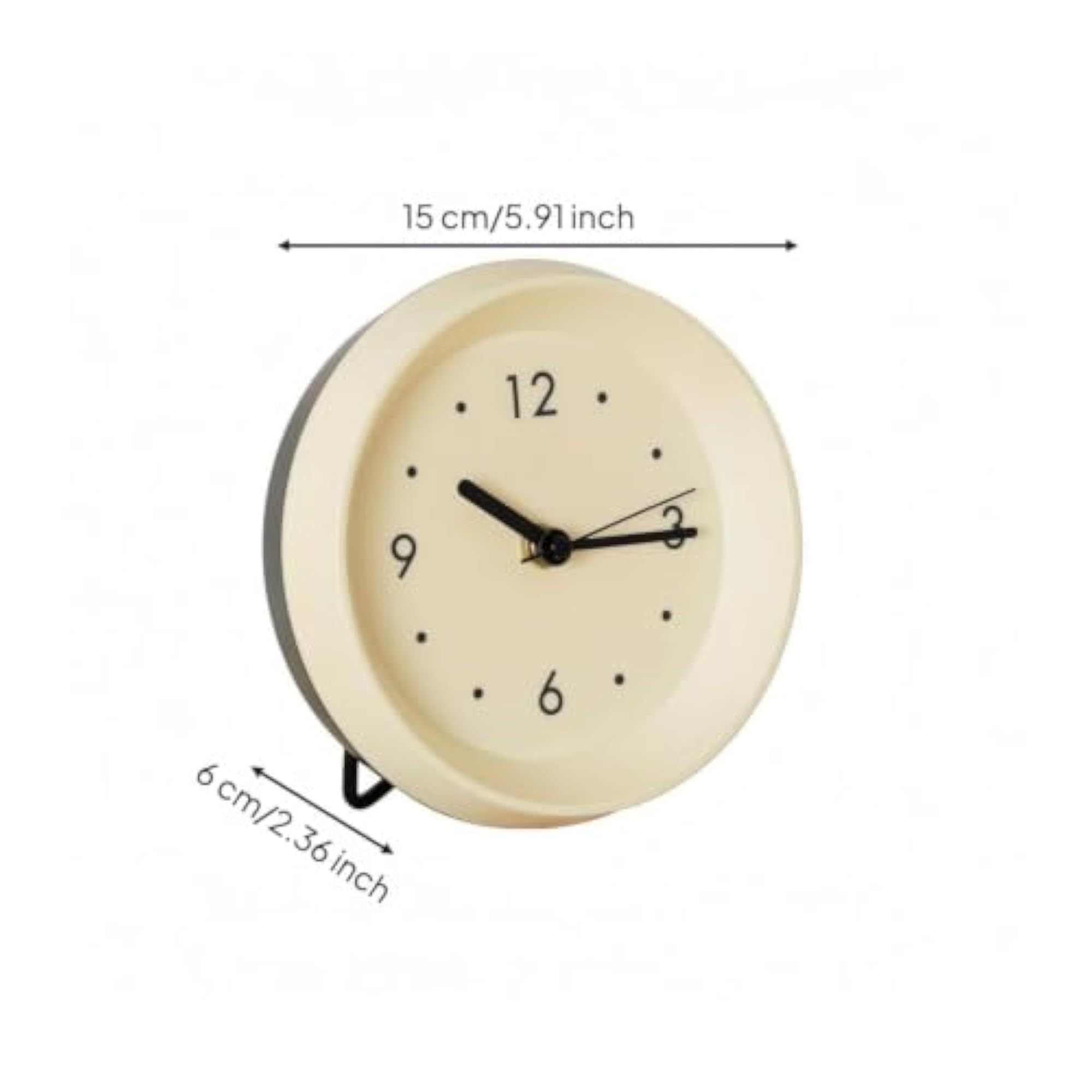 Cream-White Round Tabletop Table Clock ABS Resin Minimalist Table Clock Black Stand Home Decor Compact
