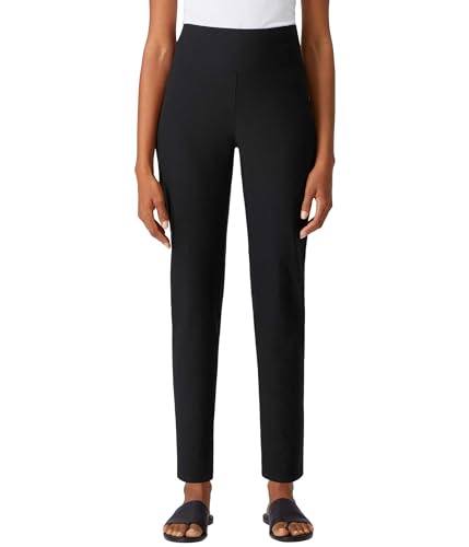 Eileen Fisher High-Waisted Slim Ankle Pants w/Wide Yoke in Washable Stretch Crepe Black XL