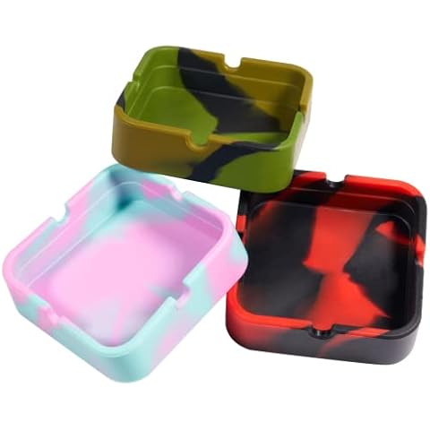 Silicone Ash Tray Sets for Weed 3Pcs Cool Outdoor Ashtrays for Cigarettes Patio hitsuki Plastic Cigar Ashtrays for Outdoors Unbreakable Heatproof Portable Indoor Cute Ashtray,Square Cover