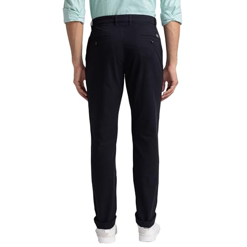 Image of Colorplus Men's Cotton Blend Solid Piece Dyed Pattern Contemporary Fit Flat Front Casual Trouser
