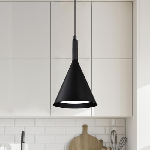 Edvivi 1-Light Pendant Light Modern Farmhouse Black Ceiling Light with Black Metal Cone Shade...