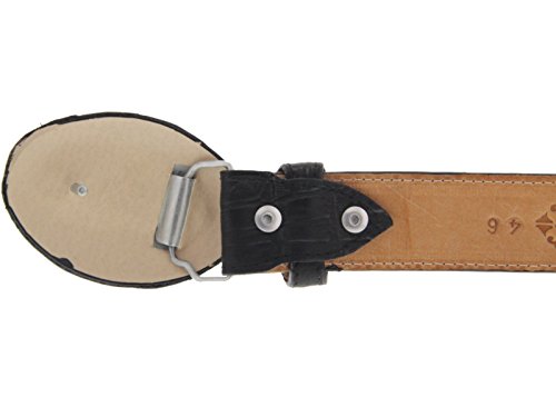El Presidente Mens Black Cowboy Belt Crocodile Tail Print Leather Belt Round Buckle4
