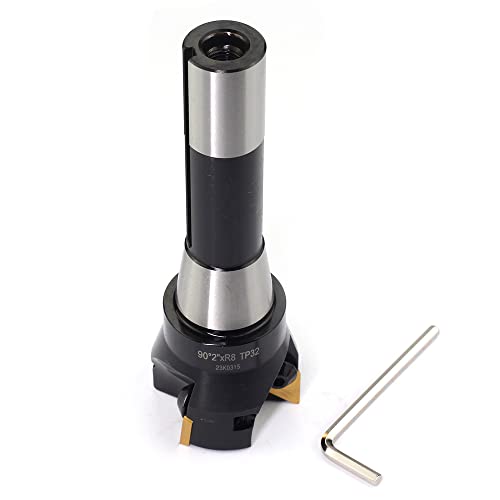 Image of OSCARBIDE Indexable End Mill R8 Shank TPG32,2 inch Cutting Diameter,3 Flutes | 6 inch Overall length | 3 TPCN32PDTR /TPG322 Carbide Inserts | For Steel & Stainless & Cast Iron & Aluminum | Smooth Finishing
