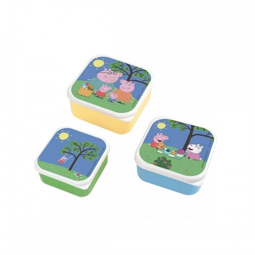PETIT DÍA – Set de 3 almuerzos para comida o merienda para niños, pequeño, mediano, grande, encajan entre sí, polipropileno – PEPPA PIG