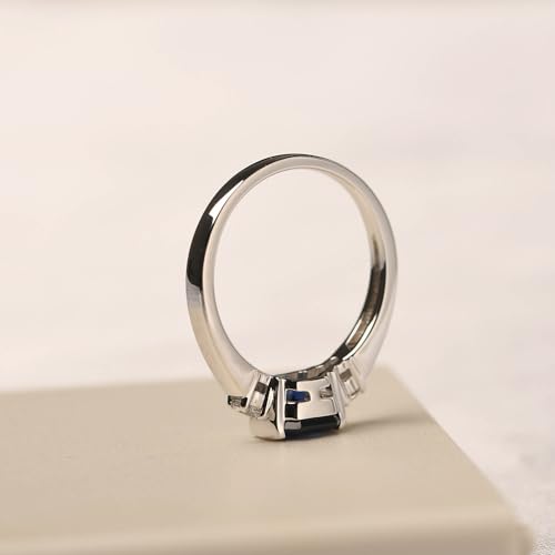 LUO 925 Sterling Silver Asscher Cut Gemstone Ring For Women, 6X6 MM Half Bezel 3 Stones Promise Engagement Ring4