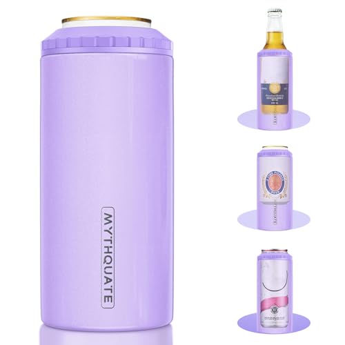 Image of 3 in 1 Slim Can Cooler for 12 OZ Skinny Can, Regular Can & Beer Bottle - Keep Cold for 6 Hours - Double Walled Insulated Stainless Steel Vacuum Beverage Can Insulator (Lavender Purple)