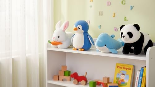 Image of Pack of 4 Soft Toys Combo (Penguin, Dolphin, Rabbit, Panda) 28 cm | Cute Plush Animal Toys for Kids, Babies | Soft Cuddly Stuffed Toys Gift for Boys & Girls.