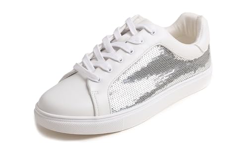 Image of FEVERSOLE Women's Fashion Sparkle Sequin Embellished Sneaker Party Holiday Casual Shoes