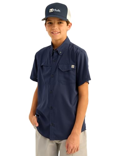 HUK Kids Tide Point Short Sleeve Shirt, Fishing Button Down for Kids