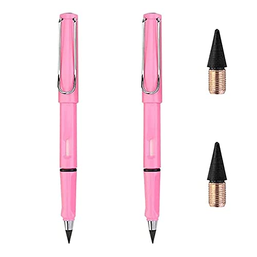 CCWORAN Eternal Pencils Lot de 2 crayons à papier effaçables réutilisables sans encre Eco HB avec gommes et pointe remplaçable Rose Cover