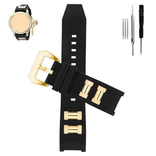 XTHCY Rubber Strap Replacement Compatible with Invicta Russian Diver 26mm Watch band Black Rubber Compatible with Invicta 1959 17945 1201 1242 1805 1845 1595Watch Strap with Steel Insert (Black Gold Buckle)