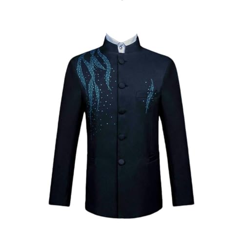 Veste col chinois homme acétate simple boutonnage blazer ethnique chic moderne