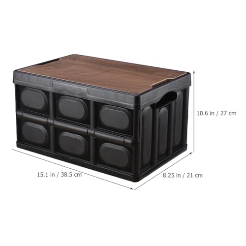 Boîte de rangement pliable noire HEMOTON en PP avec couvercle bois - 3