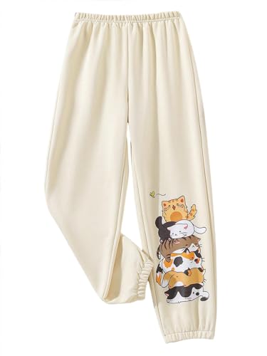 Floerns Girls Graphic Print Elastic Waist Sweatpants Casual Athletic Jogger Pants Sweatpants Apricot 8Y