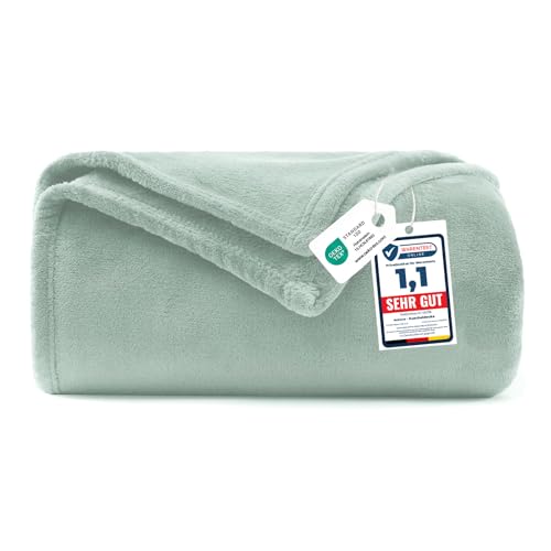 WAVVE Plaid Couverture Polaire Flanelle en Microfibre, Jeté de Canapé 150x200 Vert Clair, Couverture lit Jete de Canape 2 Personnes, Plaid Fourrure Grand...