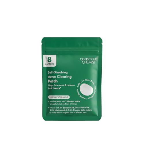 Image of Conscious Chemist Self Dissolving Microneedle Acne Patches (Pack of 8 Patches) | Painless & Effective Pimple Patches with 2% Salicylic Acid, Azelaic Acid & Niacinamide | Kills Bacteria, Reduces Redness, Scarring & Excess Sebum | Visible Results in 6 Hours