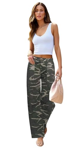 Image of Wide Leg Jeans for Women High Waist Stretch Cargo Denim Pants