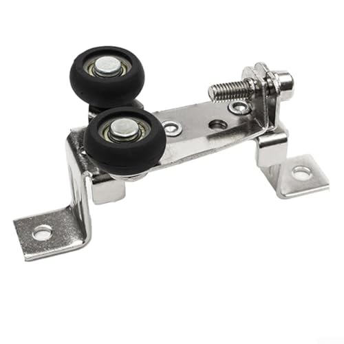 Puleggia superiore per porta scorrevole, per ante dell'armadio, con fermo regolabile e ruote in gomma in plastica, montata su ferro cromato (medio alto)
