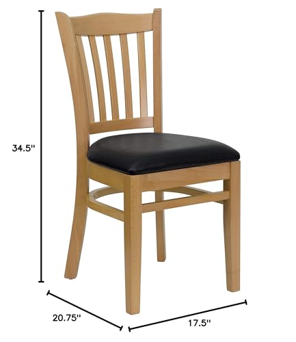 Image of Flash Furniture 4 Pk. HERCULES Series Vertical Slat Back Natural Wood Restaurant Chair - Black Vinyl Seat