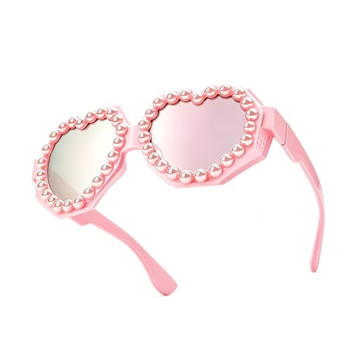 Image of laureles Fashion Pearl Heart Shaped Goggle Y2K Sunglasses Women One Piece Oversized Love Sun Glasses Men