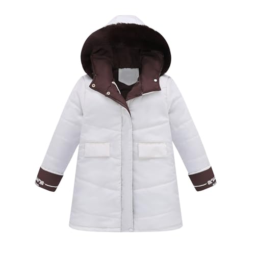 Little Girl Coat Winter Puffer Jacket Waterproof Parka Snow Outwear,Kids Floral Print Thick Hooded Windproof Coat (White, 5-6 Years)