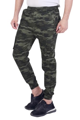 Image of Men'S Cotton Blend Joggers | Camouflage Printed Army Track Pants | Regular Fit | Cargo Pocket Style | Casual Wear