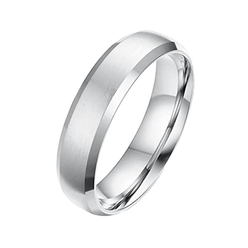 Beydodo Edelstahl Ringe Damen Herren, Männer Frauen Ring Matt Bandring 6MM Partner Ring Personalisiert Silber Gr.73 (23.2) Cover