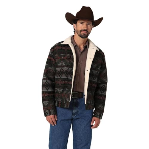Image of Wrangler Men's Sherpa Lined Olive Black Jacquard Jacket