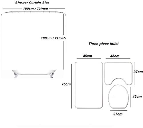 Lila Duschvorhang Set 4-Teilig, Duschvorhang Wasserdicht + Badematte + U-Förmige Konturmatte + Toilettensitzbezug + 12 Haken – Bild 3