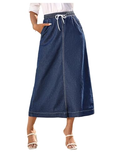 SweatyRocks Women's Denim Midi Skirts Loose Fit Pockets Women Skirts 2025 Casual