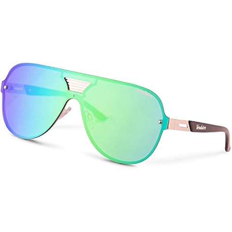 Verdster Mens Sunglasses Shades for Women Bold Designer Look Mirrored Oversized Festival Womens Men Sunnies Blade Green Cover
