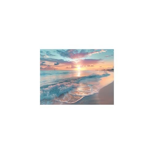 Plage pastel coucher de soleil decoration murale bleue 70x100