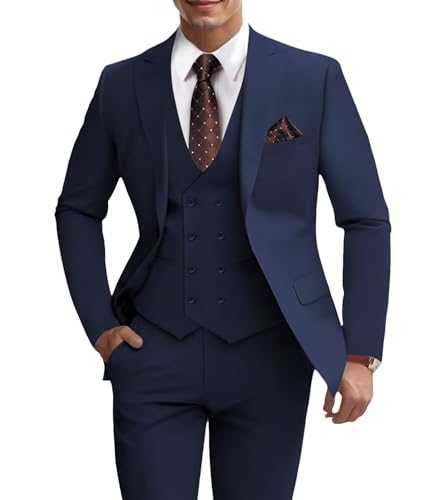 Suits for Men Slim Fit 3 Piece, Mens Double Breasted Suit Blazer Vest Pants Tuxedo for Men Wedding Business