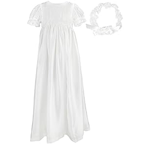 Baby Girls Baptism Christening Embroidered Gown with Headband for 0-12 Months