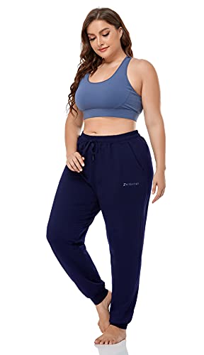 Zerdocean Women's Plus Size Joggers Pants Active Sweatpants Tapered Workout Yoga Lounge Pants With Pockets Navy 2X #TOP6